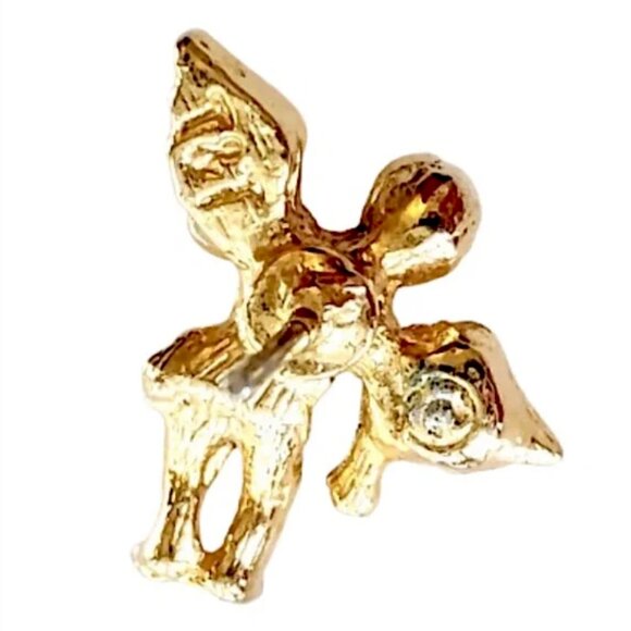 TREASURES AND TRINKETS Signed T&T Gold Tone Guardian Angel Stud Earrings - Picture 2 of 6